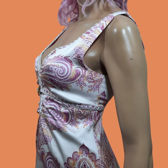90s Y2K Silk Slip Dress Size S US 2 Paisley Print Ebène by Patrick Assuline - Picture 8 of 12